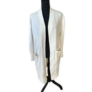 Time & Tru Cream Ribbed Longline Open Front Cardigan | Size Medium